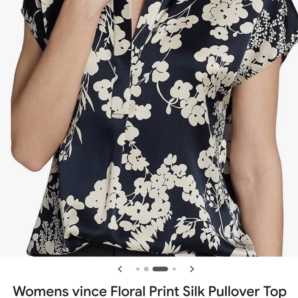 Vince Navy Silk Floral V-Neck Blouse